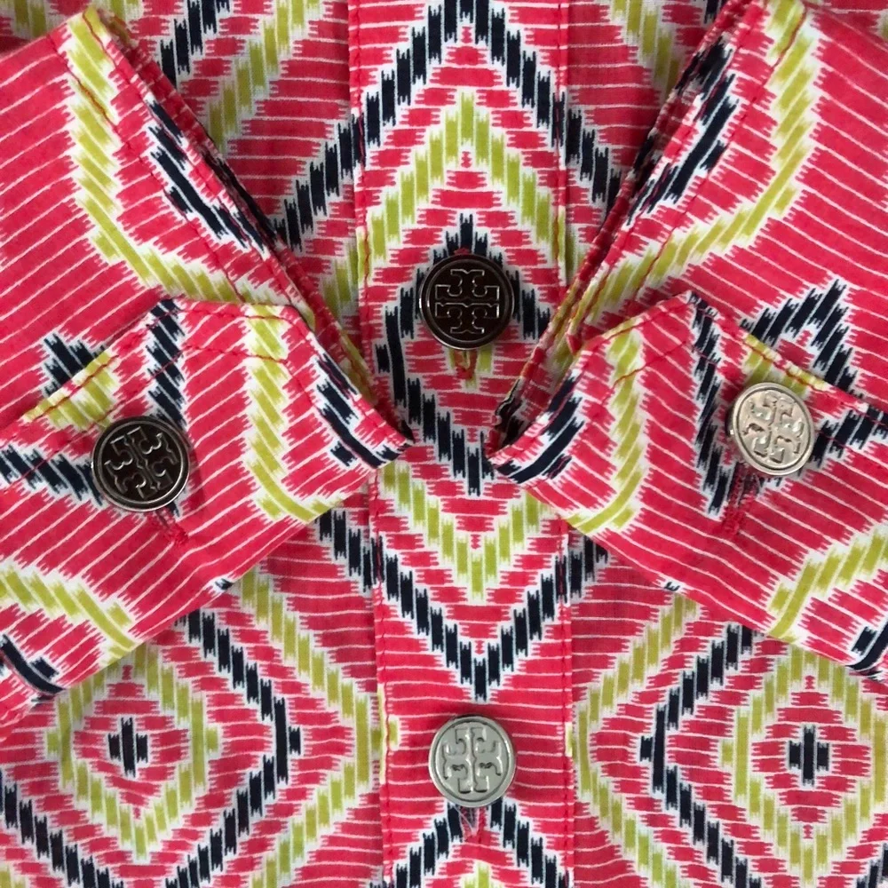 Tory Burch Pink Geometric 100% cotton Button Down Shirt Size 2